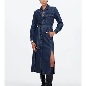 Madewell Denim Jean Shirtdress Western Belted Midi Blue Size XS Cabincore